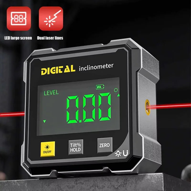 ANDRICOS Digital Angle Gauge — 2-Side Magnetic Laser Electronic Protractor, Inclinometer & Slope Measuring Tool