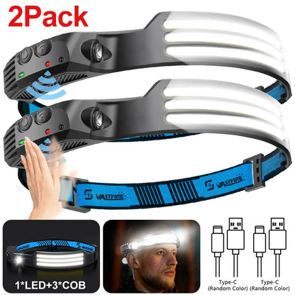 ANDRICOS Rechargeable Sensor Headlamp — VASTFIRE COB/XPG LED Head Torch with Type-C Charging, Motion Induction, 5 Lighting Modes & Built-In Battery