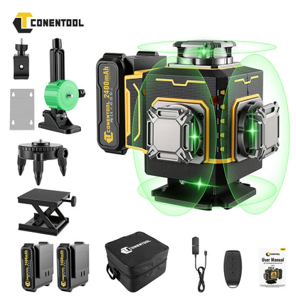 ANDRICOS 4D Laser Level Kit — CONENTOOL 16-Line Green Self-Leveling Laser with Tripod, 360° Rotation, Remote Control, 2 Batteries & Mounting Accessories