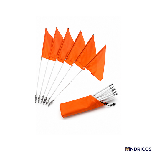 ANDRICOS Field Marker Flags — 50 PCS PVC Landmark Flags with Steel Wire Poles for Survey Layout, Site Marking, Positioning & Field Recording