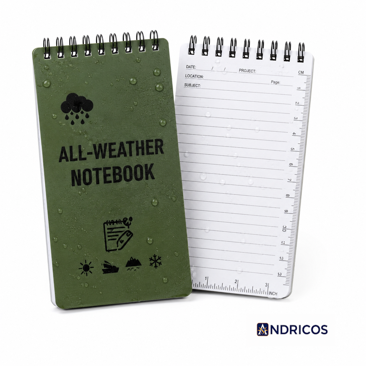ANDRICOS Waterproof Pocket Field Notebook — 3x5 Inch Spiral Outdoor Notepad with Lined Pages, Stone Paper Sheets & Compact Site Recording Design