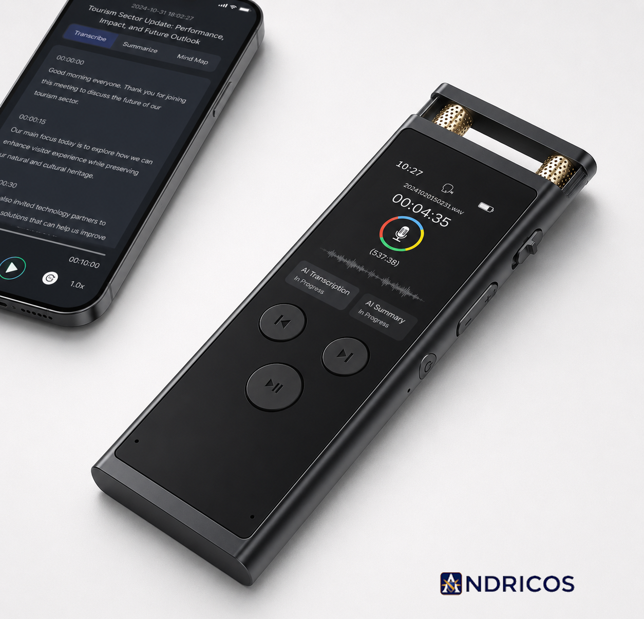 ANDRICOS AI Voice Recorder — FoCase Rec 64GB Aluminium Dictaphone with App Transcription, Translation, AI Summary, Mind Mapping & Voice Activation