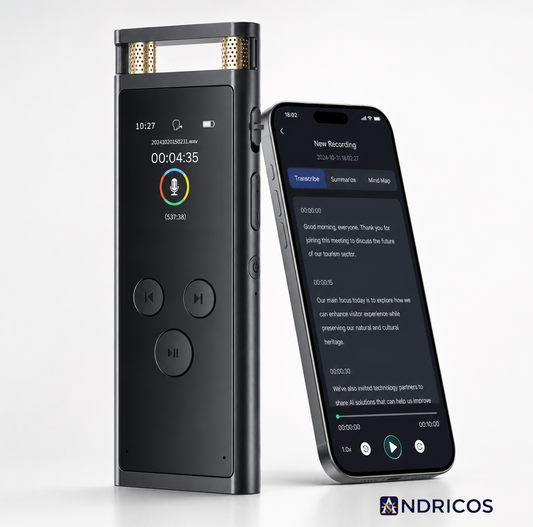 ANDRICOS AI Voice Recorder — FoCase Rec 64GB Aluminium Dictaphone with App Transcription, Translation, AI Summary, Mind Mapping & Voice Activation