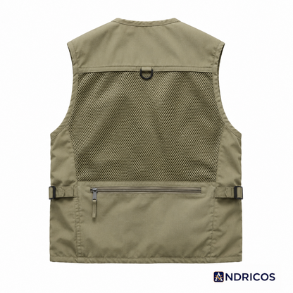 ANDRICOS Field Utility Vest — RONGKUN 14-Pocket Lightweight Mesh Sleeveless Workwear Vest for Photography, Fieldwork, Travel & Outdoor Carry