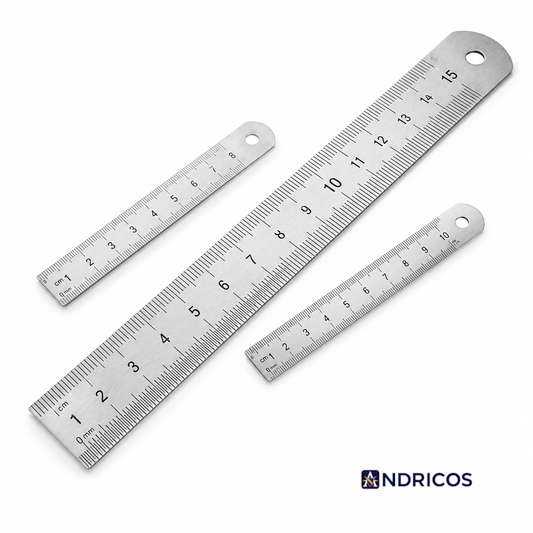 ANDRICOS Stainless Steel Measuring Ruler — 150/200/300/400/500mm Metal Straight Edge with Centimetre & Millimetre Markings for Field Recording, Craft & Technical Layout